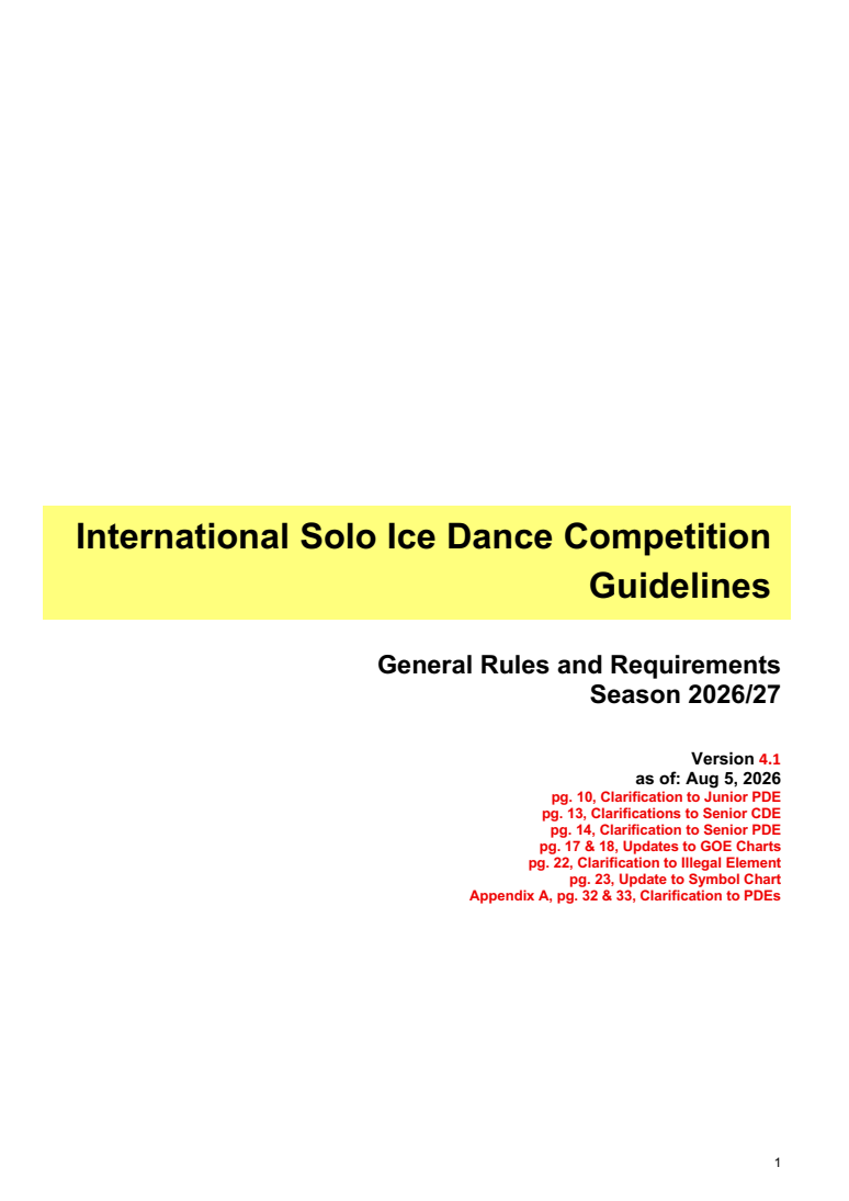INTERNATIONAL SOLO ICE DANCE COMPETITION GUIDELINES – GENERAL RULES AND REQUIREMENTS SEASON 2026-2027 original page 1