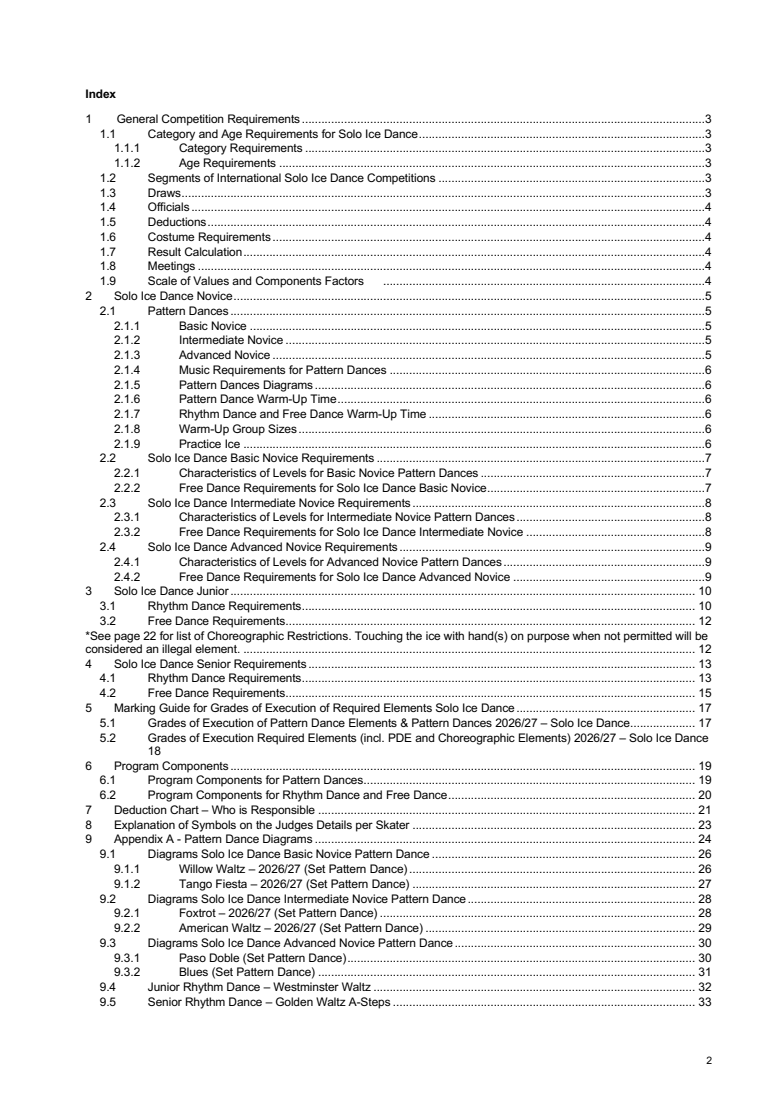 INTERNATIONAL SOLO ICE DANCE COMPETITION GUIDELINES – GENERAL RULES AND REQUIREMENTS SEASON 2026-2027 original page 2