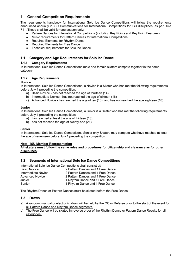 INTERNATIONAL SOLO ICE DANCE COMPETITION GUIDELINES – GENERAL RULES AND REQUIREMENTS SEASON 2026-2027 original page 3
