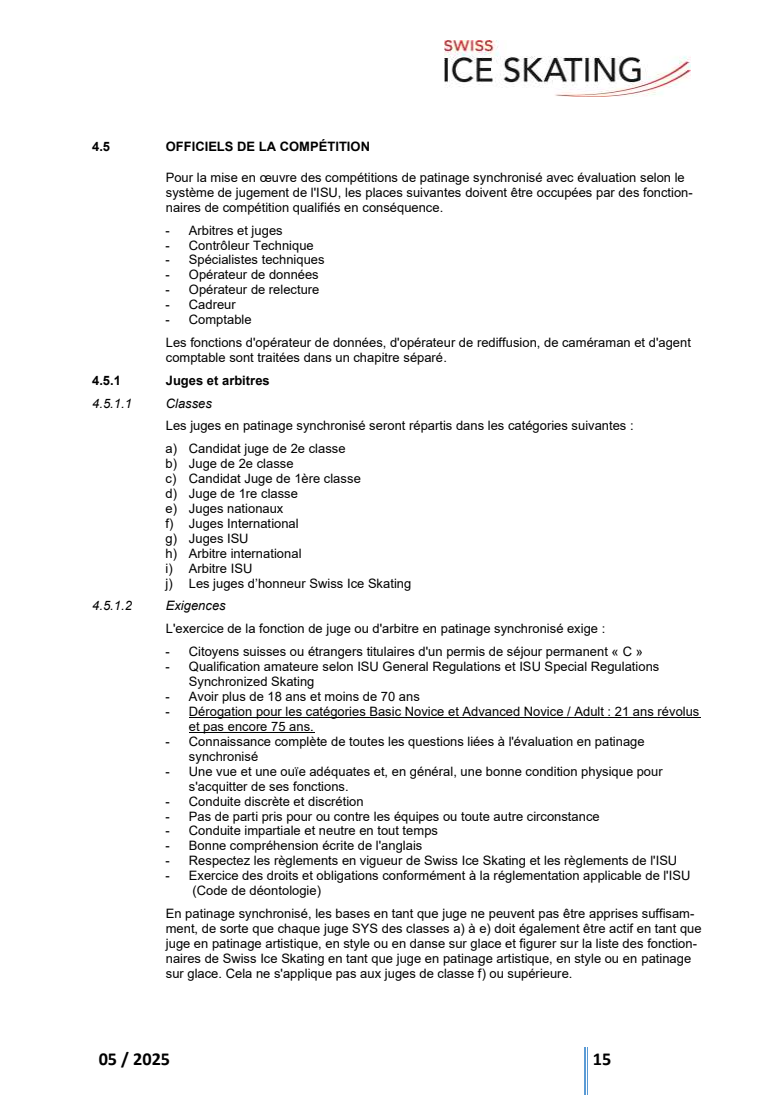 RÈGLEMENTS TECHNIQUES DU PATINAGE SYNCHRONISÉ INCL. RÈGLEMENT DES FONTIONNAIRES original page 15