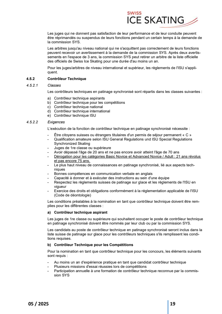 RÈGLEMENTS TECHNIQUES DU PATINAGE SYNCHRONISÉ INCL. RÈGLEMENT DES FONTIONNAIRES original page 19