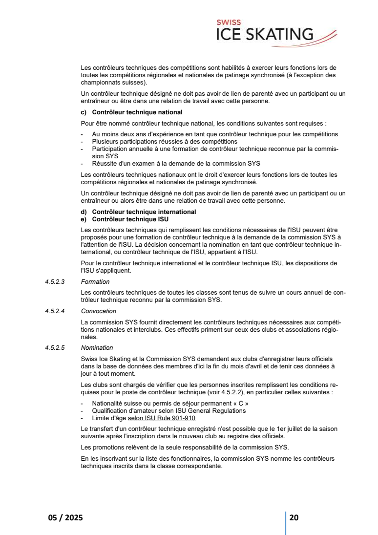RÈGLEMENTS TECHNIQUES DU PATINAGE SYNCHRONISÉ INCL. RÈGLEMENT DES FONTIONNAIRES original page 20