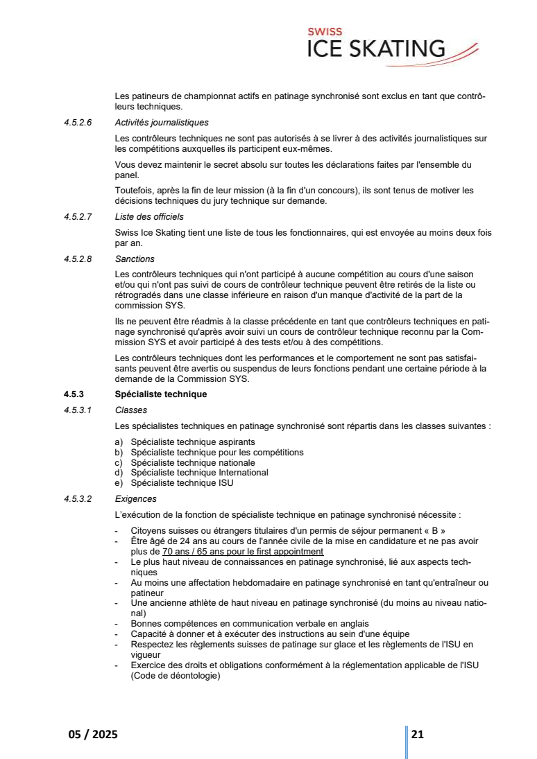 RÈGLEMENTS TECHNIQUES DU PATINAGE SYNCHRONISÉ INCL. RÈGLEMENT DES FONTIONNAIRES original page 21