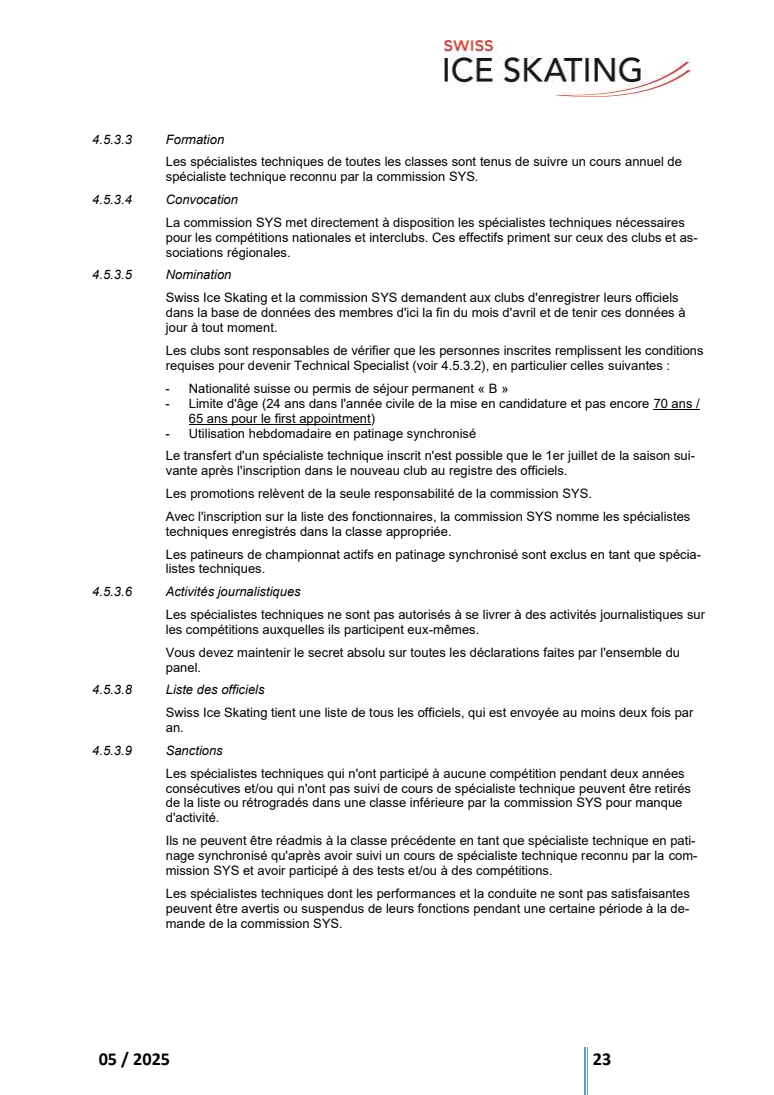 RÈGLEMENTS TECHNIQUES DU PATINAGE SYNCHRONISÉ INCL. RÈGLEMENT DES FONTIONNAIRES original page 23