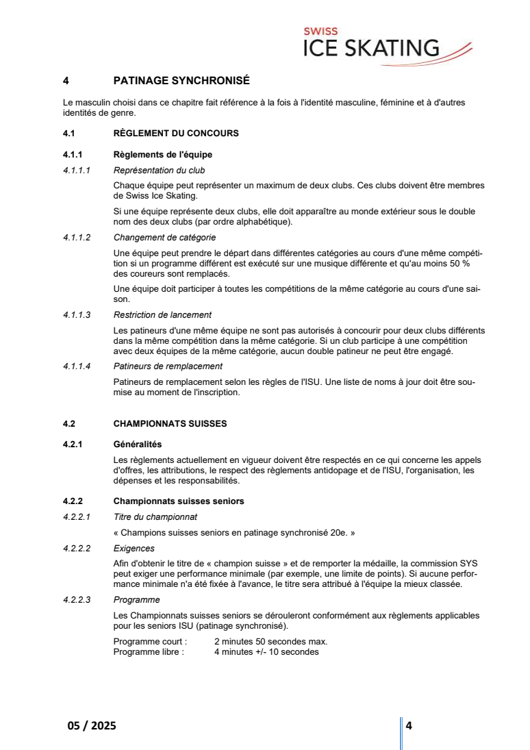 RÈGLEMENTS TECHNIQUES DU PATINAGE SYNCHRONISÉ INCL. RÈGLEMENT DES FONTIONNAIRES original page 4