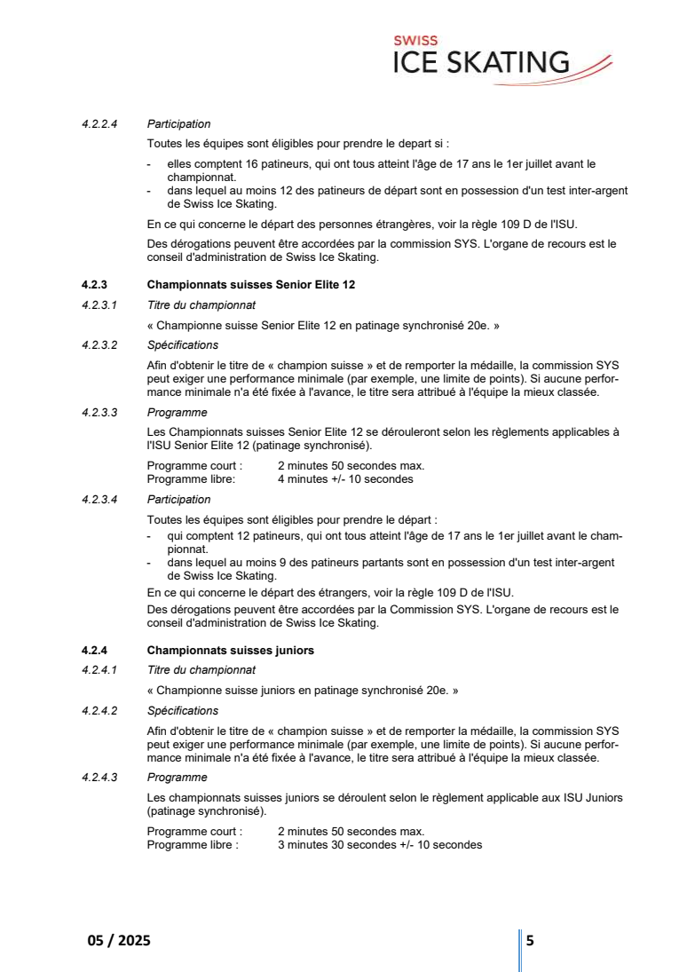 RÈGLEMENTS TECHNIQUES DU PATINAGE SYNCHRONISÉ INCL. RÈGLEMENT DES FONTIONNAIRES original page 5