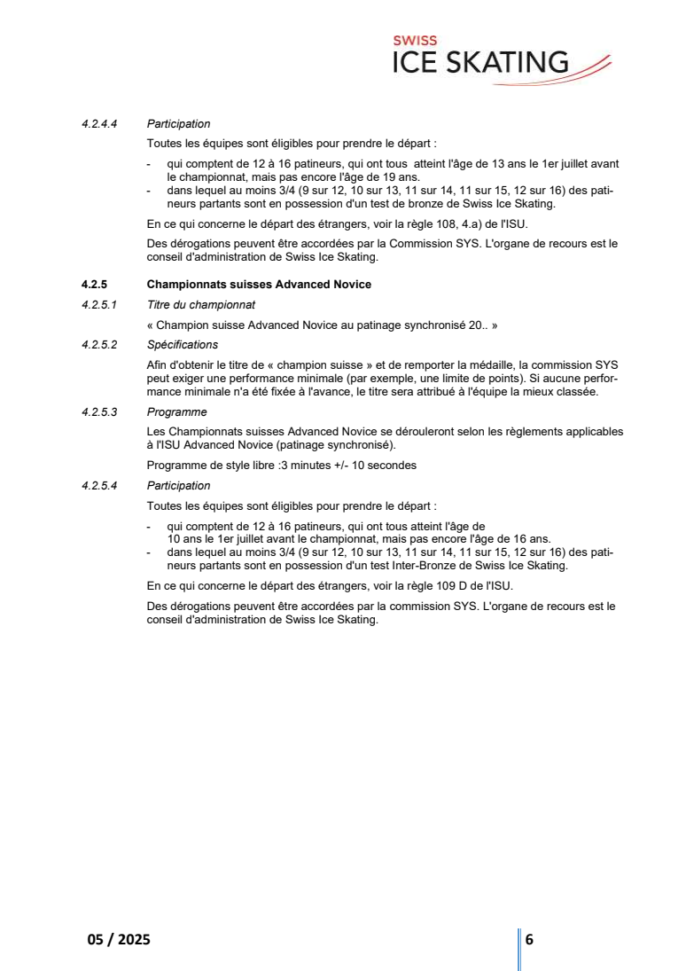 RÈGLEMENTS TECHNIQUES DU PATINAGE SYNCHRONISÉ INCL. RÈGLEMENT DES FONTIONNAIRES original page 6